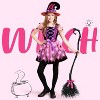 Joyfy Halloween Costume Light Up Witch Costume for Girls, Kids Witch Costume with Hat and Broom for Toddler Halloween Dress Party - 3 of 4