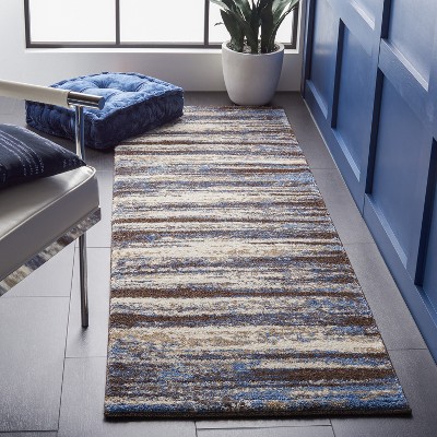 Luxurious Hand-Knotted Cream/Blue Shag Rug - 27" x 19"