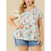 Agnes Orinda Women's Plus Size Floral Ruffle Trim V Neck Button Layered Sleeve Blouses - 2 of 4