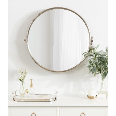 Elegant Silver Round Pivot Wall Mirror, 26x24 Inch