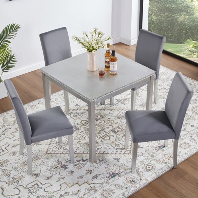 Aukfa 5 Piece Square Dining Table Set with 4 Upholstered Chairs for Kitchen, Dining Room,Sliver Grey