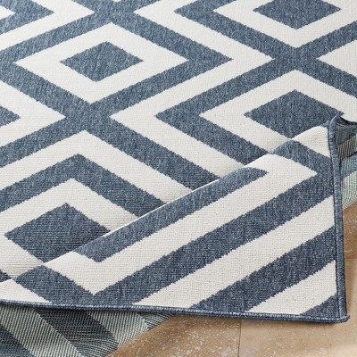 Maya Blue and White Geometric Wool Area Rug