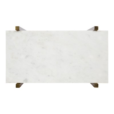 Mid-Century Modern White Marble and Mango Wood Side Table