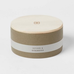 3-Wick 14oz Matte Textured Ceramic Wooden Wick Candle Green/Vetiver and Oakmoss - Threshold™: Soy Wax Blend, 48hr Burn Time - 1 of 3