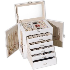 6 Layer Large Jewelry Organizer With Mirror, With Lock, Necklace Holder With 5 Drawers - 1 of 4