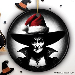 Witch with Santa Hat Ceramic Ornament, Halloween Themed Christmas Gift and Decor| OrnamentallyYou - 1 of 4