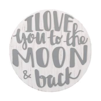 Little Love By NoJo Love You To The Moon and Back Round Wood Nursery Wall Décor - Gray and White