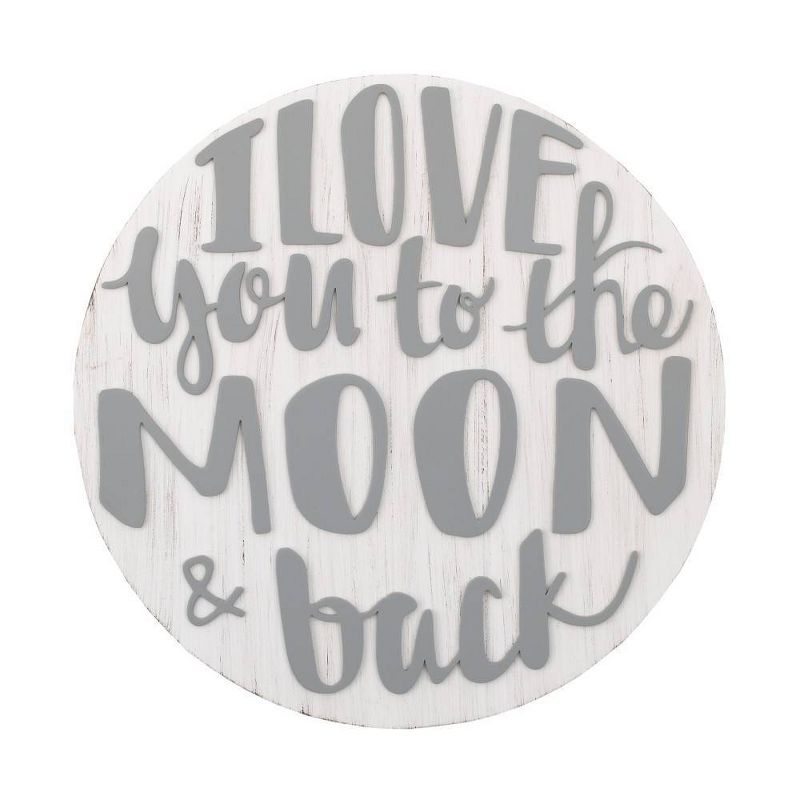 Little Love By NoJo Love You To The Moon and Back Round Wood Nursery Wall D&#233;cor - Gray and White, 1 of 5