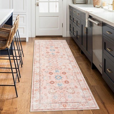 Boho Medallion Rug - Washable vintage floral carpet, soft & non-slip for entryway & bedroom