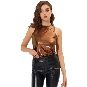 INSPIRE CHIC Women's Party Shiny Sleeveless Keyhole Back Club Metallic Tank Top - 1 of 4