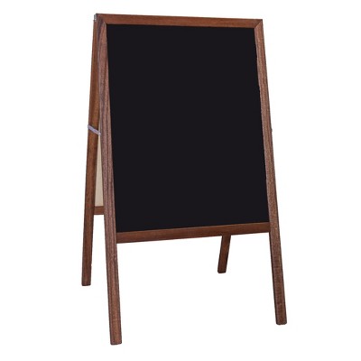 Stained Hardwood 42" Freestanding Double-Sided Easel with Whiteboard and Chalkboard