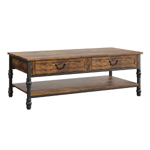 41" Coffee Table with 2 Storage Drawers, Rustic Coffee Tables w/Storage Shelf and Metal Legs, - 1 of 4