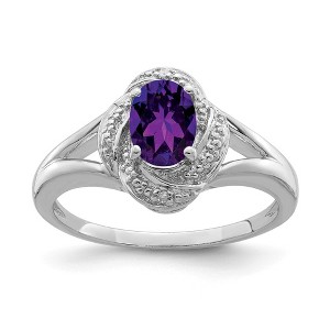 Black Bow Jewelry Sterling Silver .01 Ctw (H-I, I2-I3) Diamond & Oval Amethyst Ring - 1 of 4
