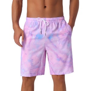 INSPIRE CHIC Men's Summer Colorful Tie-dyed Pattern Drawstring Elastic Waist Board Shorts - 1 of 4