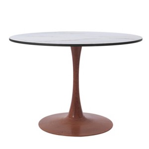 LeisureMod Bristol 35'' Modern Round Dining Table – Durable MDF Top and Wood-Transfer Cherry Steel Base for Kitchen, Dining Room, or Cafes - 1 of 4