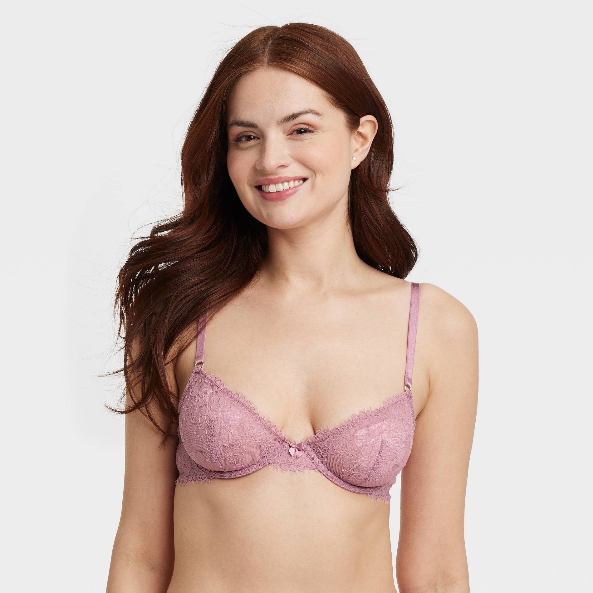 Women's Lace Unlined Demi Bra - Auden™ Mauve 36C: Adjustable Strap, Underwire, Semi-Opaque