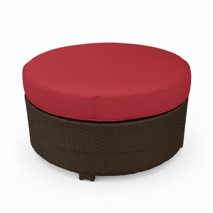 Covers&All Cabo 34 in Large Round Ottoman, Jacobean Wicker w / Sunbrella Cushion - 1 of 4