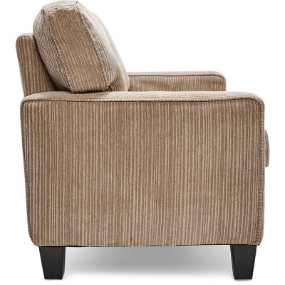 Beige Leather 61" Track Arm Loveseat with Pillow Back