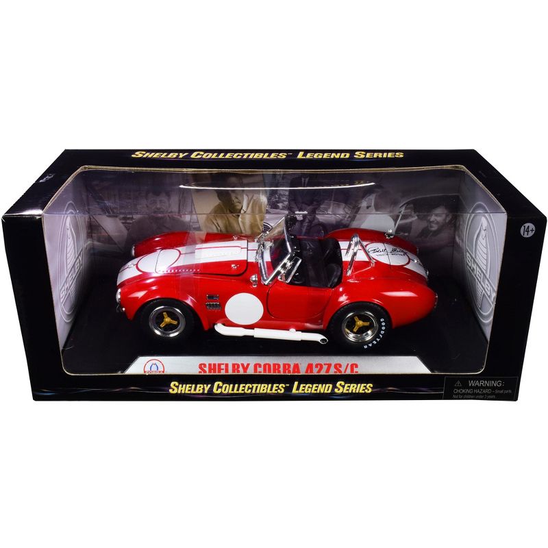 1965 Shelby Cobra 427 S/C Red w/White Stripes w/Printed Carroll Shelby's Signature on the Trunk 1/18 Diecast Shelby Collectibles, 3 of 4
