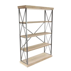72" Farmhouse 4 Tier Shelf Brown - Olivia & May: Industrial Style Hardwood Bookcase with Storage Bins - 1 of 4