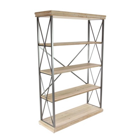 Four Tiered Wood and Metal Display Shelf