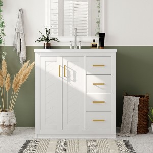 VYNXARIA 30'' Bathroom Vanity with Resin Sink - Solid Wood Frame & 3 Drawers - 1 of 4