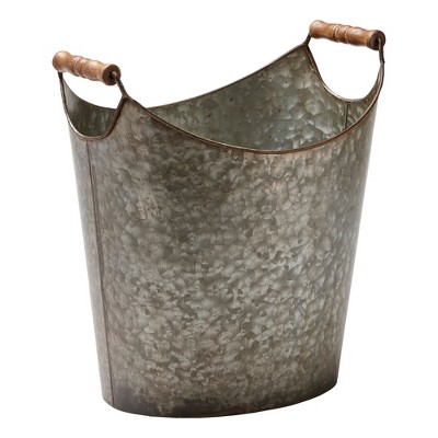 tagltd Galvanized Flower Market Bucket with Wooden Handles, 12.0L x 9.25W x 13.25H inches