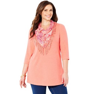 Catherines Women's Plus Size Impossibly Soft Tunic & Scarf Duet - 1 of 4
