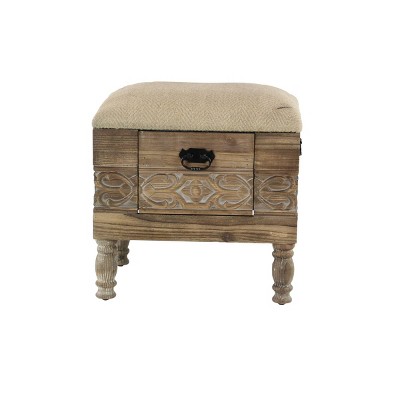 Rustic Cushioned Stool with Drawer Beige - Olivia & May