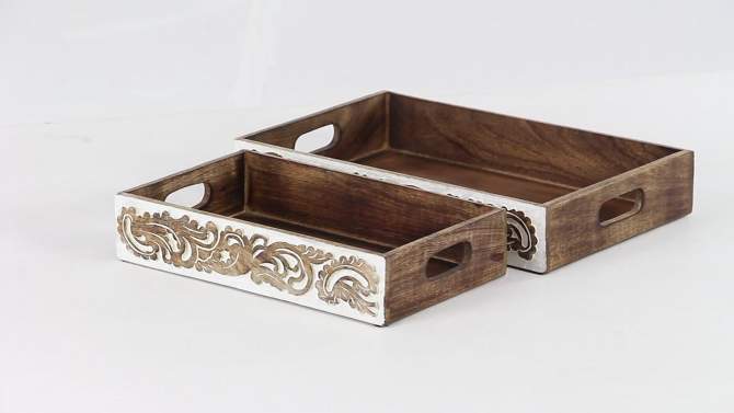 Set of 2 Farmhouse Mango Wood and MDF Trays Brown - Olivia &#38; May, 2 of 5, play video