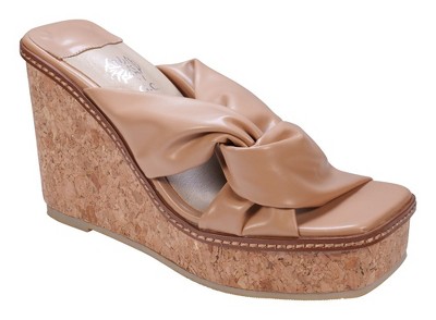 GC Shoes Neila Knotted Squared Toe Cork Slide Wedge Sandals
