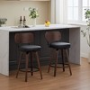 Grungis PU Leather Swivel Bar Stools Set of 2,Counter Stools with Walnut Back and Bentwood Legs,Kitchen Chairs for Kitchen Island,Home Pub - 2 of 4
