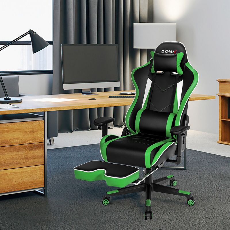 Costway High Back Gaming Chair Adjustable Office Computer Task Chair w/Footrest Green, 4 of 11