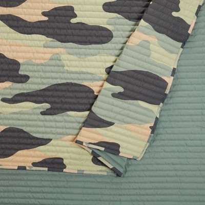 Twin Gray and Green Reversible Microfiber Quilt Set