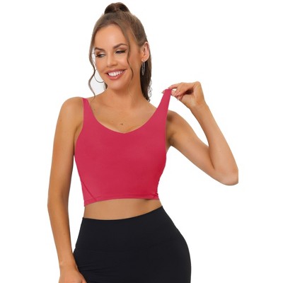 Women's Longline Sports Bra Wirefree Padded Medium Support Yoga Bras Gym  Running Workout Tank Tops-Rose Red-XS - Sports Bras