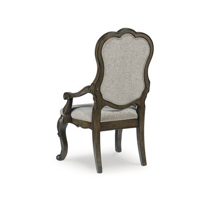 Maylee Dark Brown Upholstered Wood Dining Arm Chair