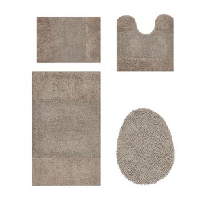 Granada 4 Piece Bath Rug Set 100% Premium Cotton Tufted Non-Slip Backing Bathmats for Bathroom, Super Soft Absorbent, Machine Washable - 1 of 4