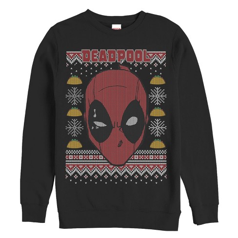 Men's Marvel Ugly Christmas Deadpool Mask Sweatshirt - Black - X Large ...