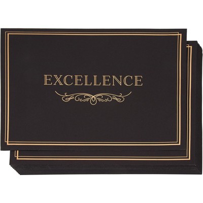 12-Pack Certificate Holder with Excellence Printed on Cover, Letter Size Diploma Award, Gold Foil, Black, 11.2" x 8.8"