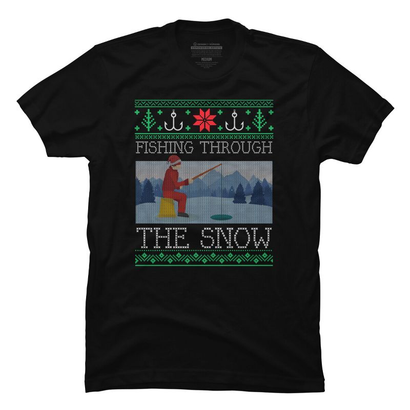 Men's Design By Humans Christmas Ice Fishing Through Snow Fishing Ugly Christmas Sweate By pahari T-Shirt, 1 of 5
