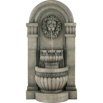 John Timberland Roman Outdoor Floor Water Fountain with Light LED 50" High 2-Tier Lion Face for Yard Garden Patio Deck Home