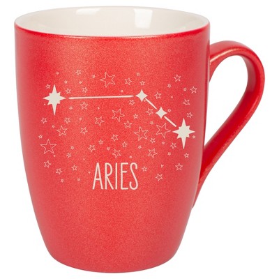 100 North Zodiac 10 Ounce Crimson Red Metallic Finish, Comfortably Fits Your Hands, New Bone China Coffee Tea Cup Mug, Aries