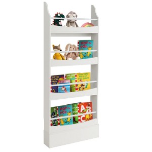 Infans 4-Tier Kids Bookshelf Toy Storage Bookcase Rack Wall w/ Anti-toppling Kits White - 1 of 4