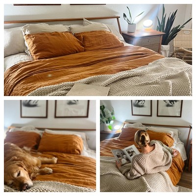 Twin Umber Linen Duvet Cover and Pillow Sham Set