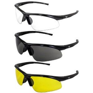 3 Pairs of Global Vision Eyewear Ambassador Safety Motorcycle Glasses with Clear, Smoke, Yellow Lenses - 1 of 4