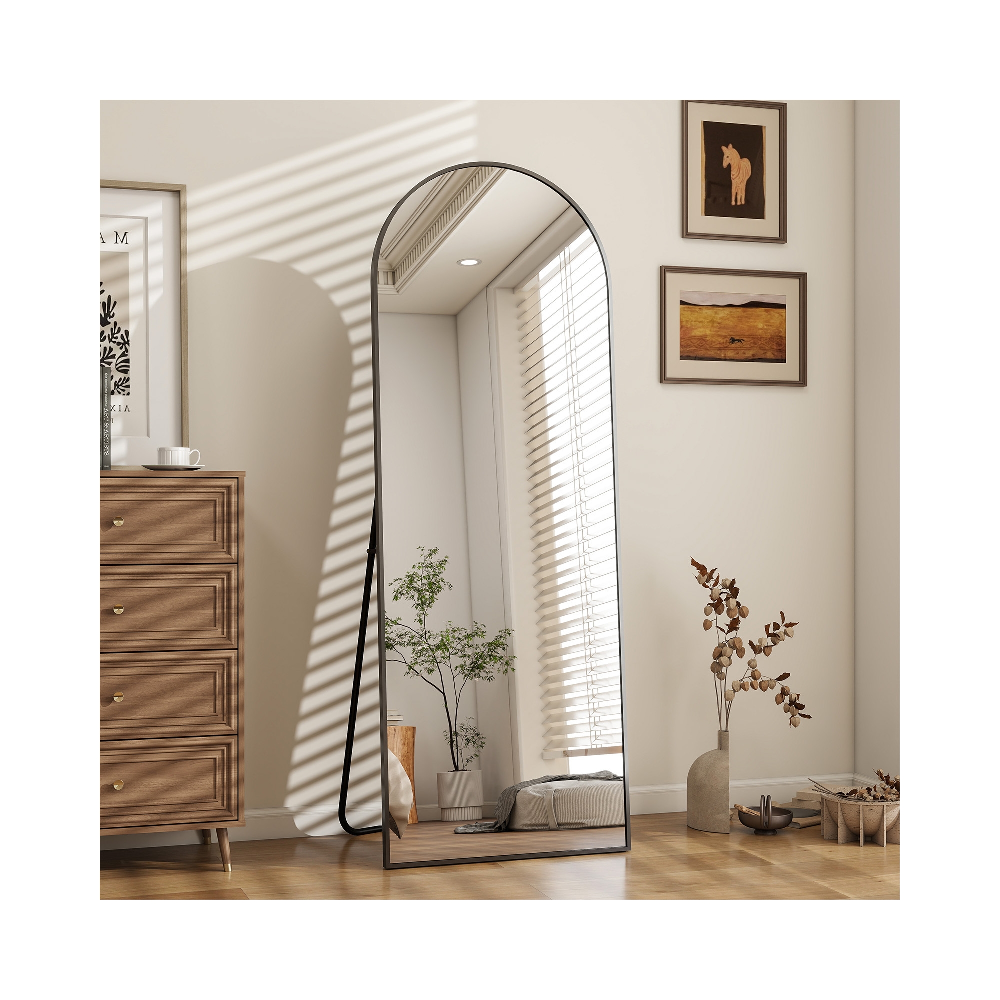 BEAUTYPEAK Arched Full Length Mirror 58"x18",Black