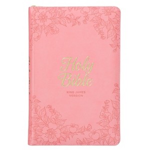 KJV Holy Bible, Standard Size Faux Leather Red Letter Edition - Thumb Index & Ribbon Marker, King James Version, Pink Floral Zipper Closure - 1 of 1