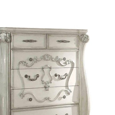 Versailles Bone White 5-Drawer Chest with Carved Wood Detail