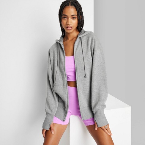 Women's Oversized Zip-up Hoodie - Wild Fable™ Heather Gray M : Target