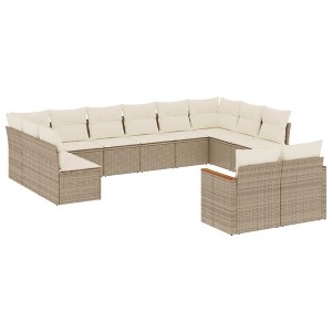 vidaXL 12 Piece Patio Sofa Set with Cushions Beige Poly Rattan - Without Table - 1 of 4